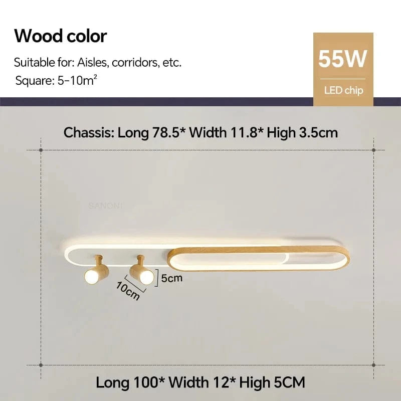 Plafonnier LED moderne avec projecteur pour décoration intérieure | Marco Lucetti Bois 100cm / Blanc nature (pas de RC)