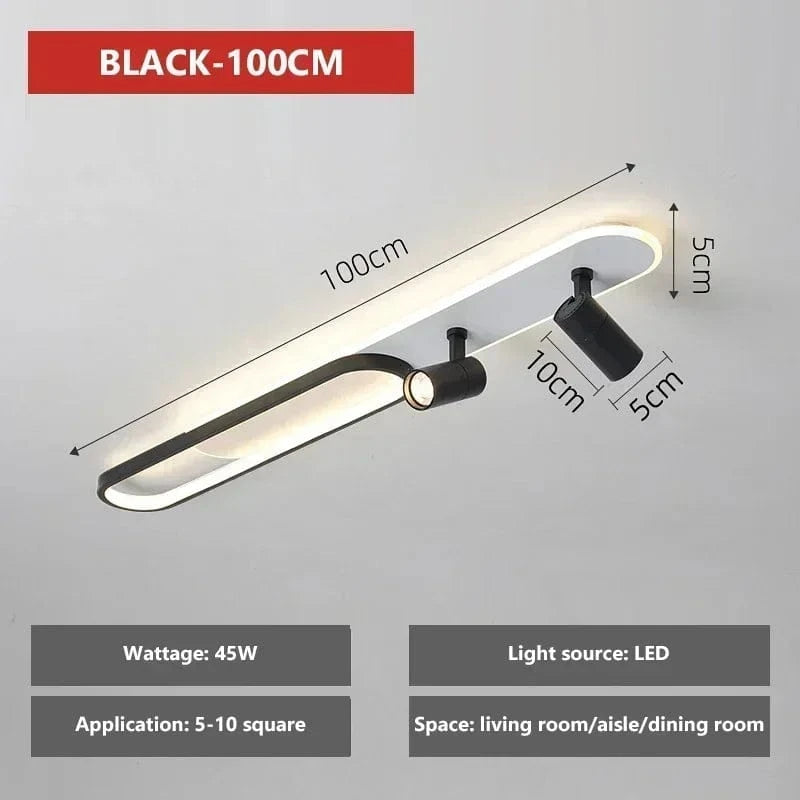 Plafonnier LED moderne avec projecteur pour décoration intérieure | Marco Lucetti Noir 100CM / Gradation continue (RC)