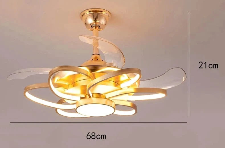 Plafonnier LED moderne avec ventilateur de plafond sans pales - Design innovant | Marco Lucetti 6 têtes or 68cm