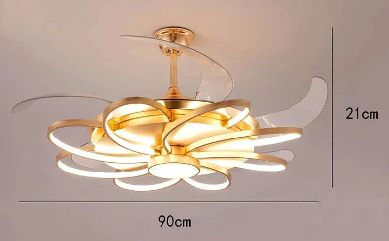 Plafonnier LED moderne avec ventilateur de plafond sans pales - Design innovant | Marco Lucetti 8 têtes or 90cm