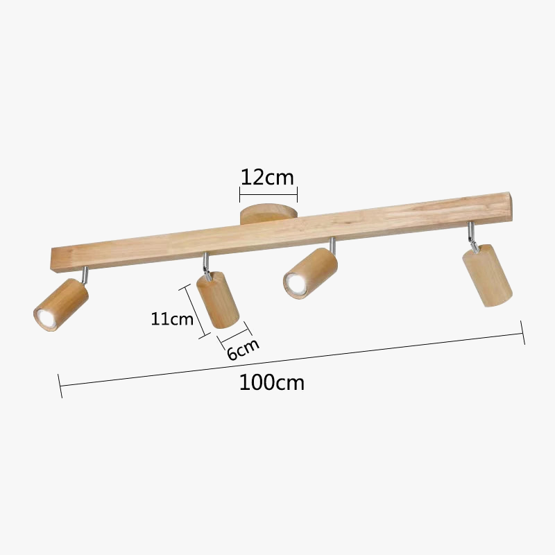 Plafonnier LED Horizon en bois avec projecteur sur rail
