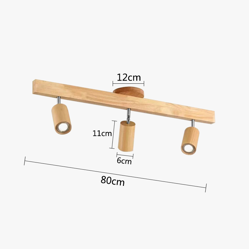 Plafonnier LED Horizon en bois avec projecteur sur rail