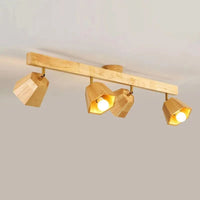 Plafonnier LED moderne en bois pour intérieur : Long lustre sur rail avec projecteur | Marco Lucetti