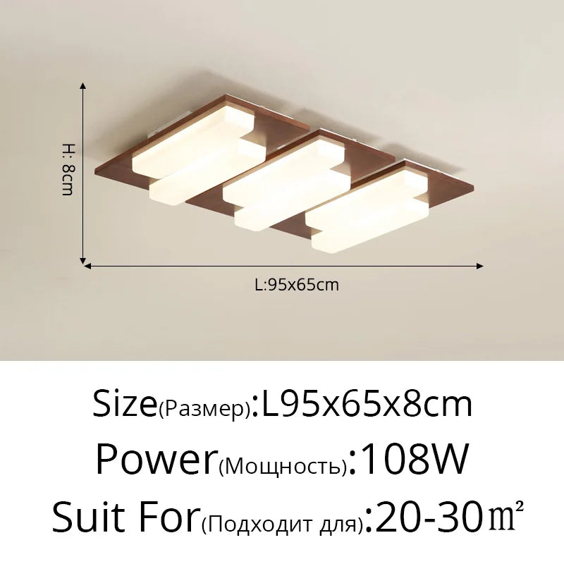 Plafonnier LED Bois Véritable Moderne - 4/6/9 Têtes Luminaire Intérieur