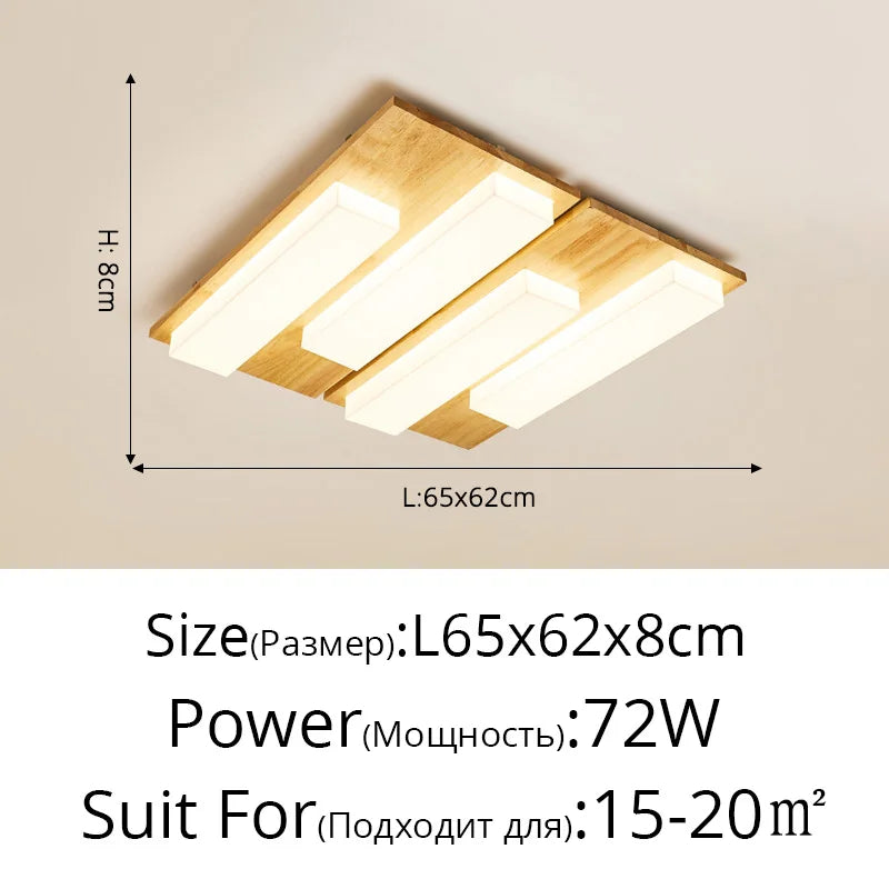 Plafonnier LED Bois Véritable Moderne - 4/6/9 Têtes Luminaire Intérieur
