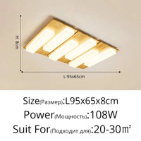 Plafonnier LED Bois Véritable Moderne - 4/6/9 Têtes Luminaire Intérieur