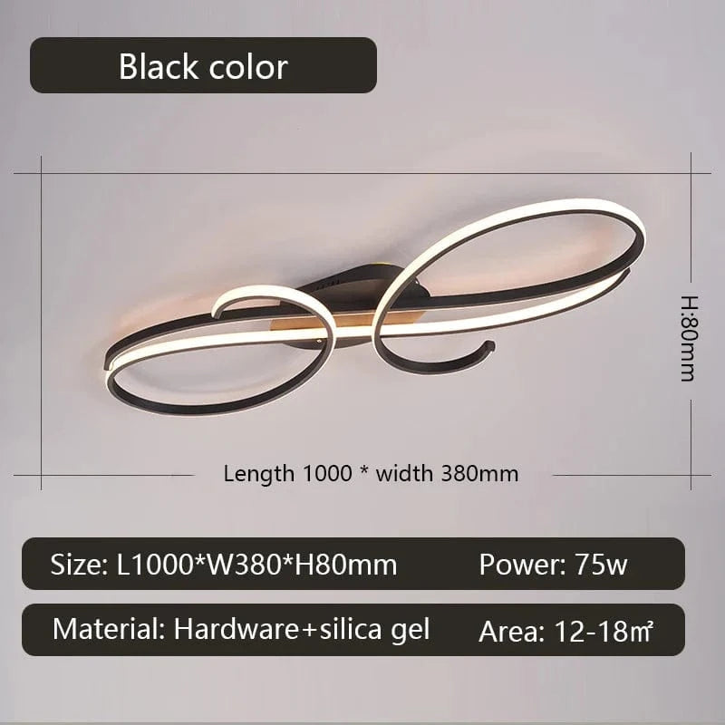 plafonnier LED moderne plaqué pour salon, chambre, couloir, foyer, salle d'étude - Lustres de plafond intérieur pour la maison | Marco Lucetti L1000mm Noir