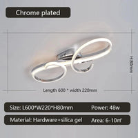 plafonnier LED moderne plaqué pour salon, chambre, couloir, foyer, salle d'étude - Lustres de plafond intérieur pour la maison | Marco Lucetti L600mm Chromé