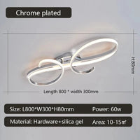 plafonnier LED moderne plaqué pour salon, chambre, couloir, foyer, salle d'étude - Lustres de plafond intérieur pour la maison | Marco Lucetti L800mm Chromé