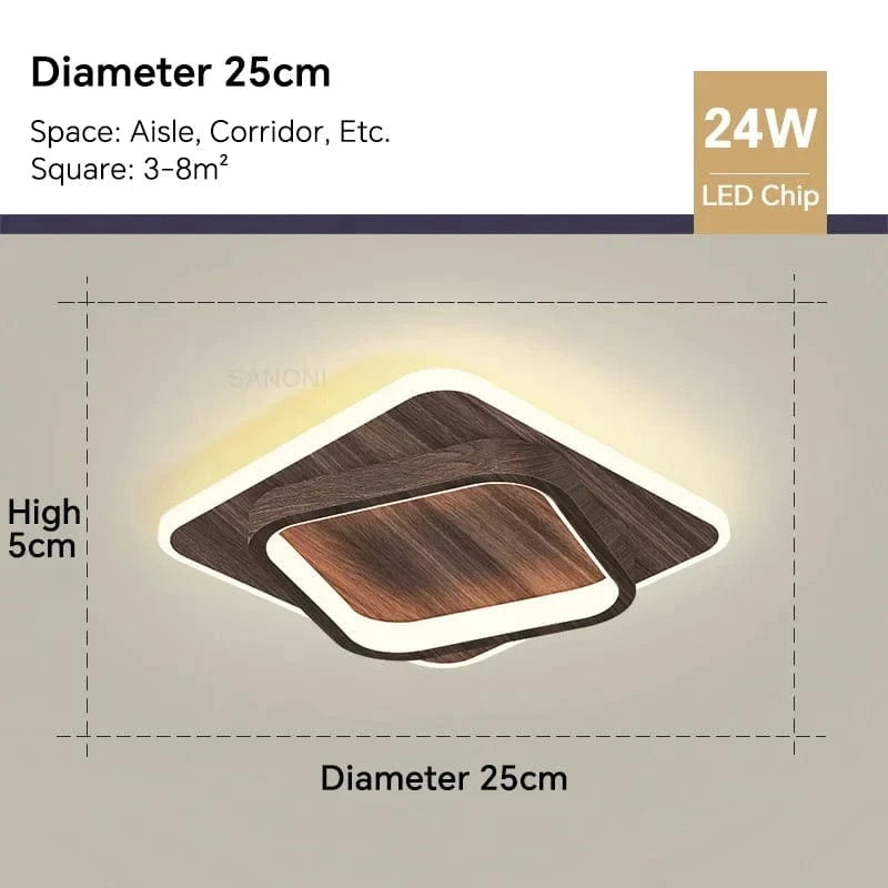 Plafonnier LED Moderne pour Couloir, Escaliers, Balcon, Chambre, Salle De Bains et Foyer | Marco Lucetti Carré de Noyer2 / Blanc chaud