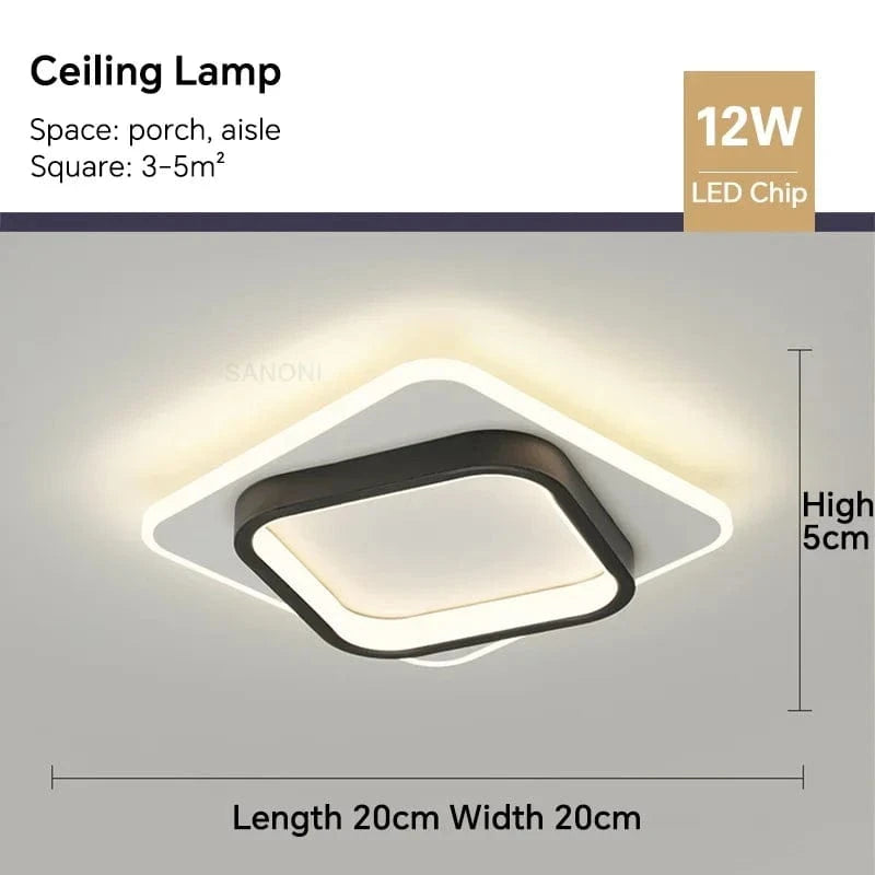 Plafonnier LED Moderne pour Couloir, Escaliers, Balcon, Chambre, Salle De Bains et Foyer | Marco Lucetti Carré Noir1 / Blanc chaud