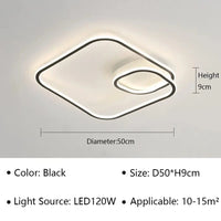 Plafonnier LED Moderne pour Salon, Salle à Manger et Chambre | Marco Lucetti Type B Noir 50CM / Gradation continue (RC)