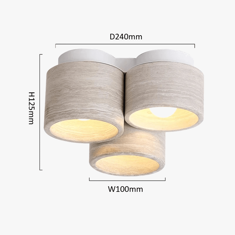 Plafonnier LED Moderne Wabi Sabi en Pierre Grain de Bois à 3 Têtes - Édition Limitée | Marco Lucetti D240xH125mm / Blanc chaud | 3-5W E27