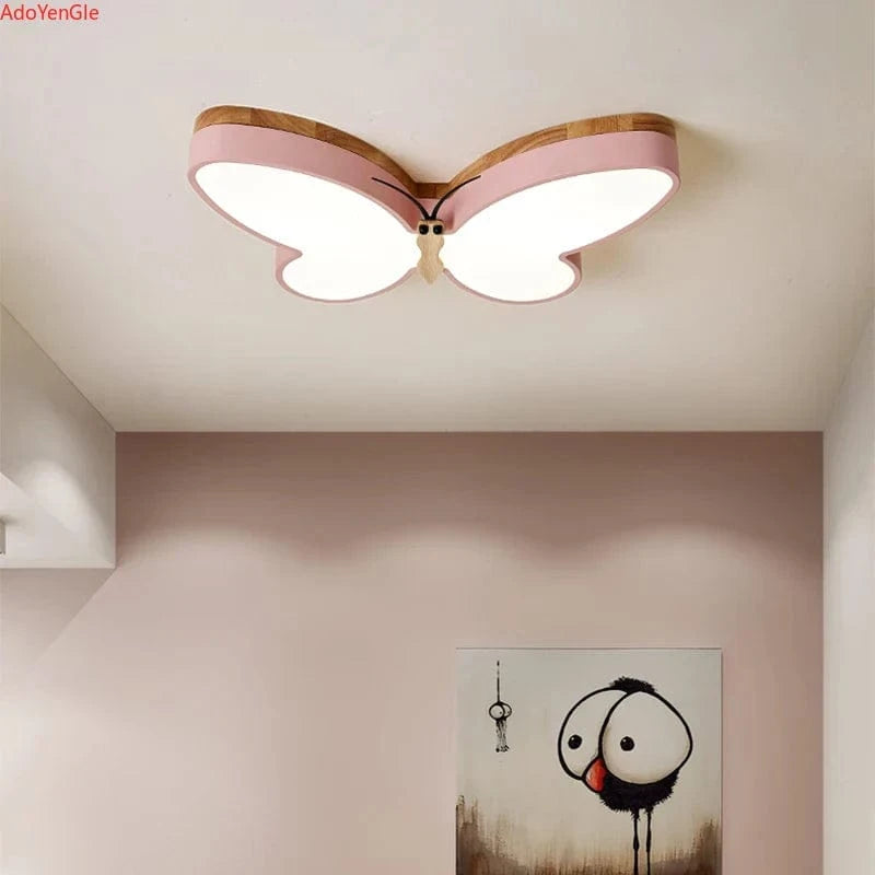 Plafonnier LED modernes en bois pour chambre d'enfants - Papillon mignon | Marco Lucetti Lumière froide / Rose