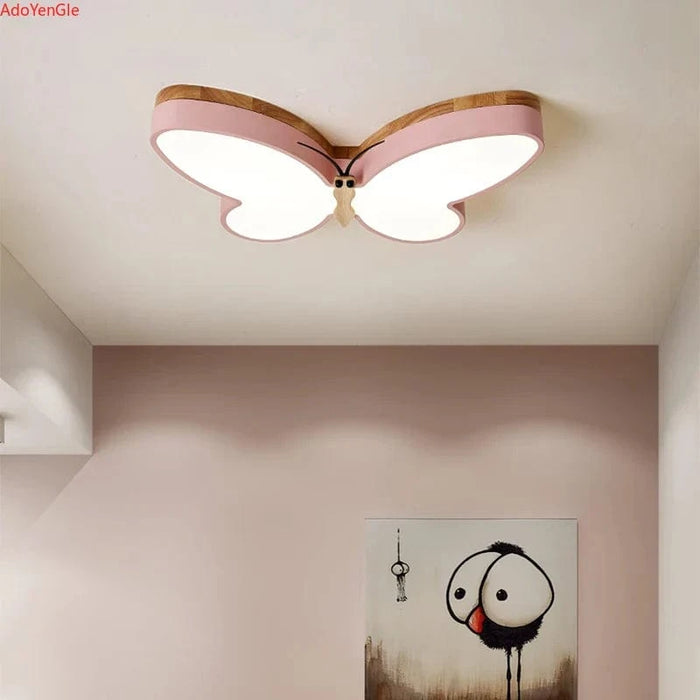 Plafonnier LED modernes en bois pour chambre d'enfants - Papillon mignon | Marco Lucetti Lumière froide / Rose