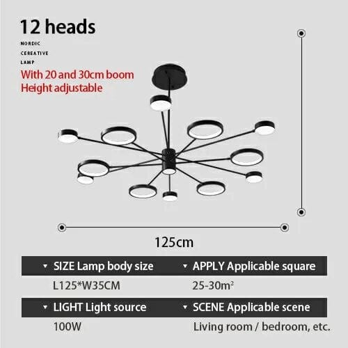 Plafonnier LED Noir à Multi-Têtes | Marco Lucetti 12 têtes / Blanc chaud