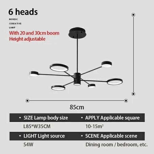 Plafonnier LED Noir à Multi-Têtes | Marco Lucetti 6 tête / Blanc chaud