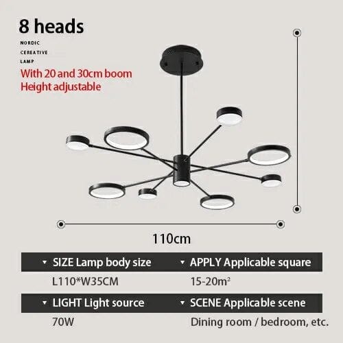 Plafonnier LED Noir à Multi-Têtes | Marco Lucetti 8 tête / Blanc chaud