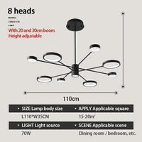 Plafonnier LED Noir à Multi-Têtes | Marco Lucetti 8 tête / Blanc chaud