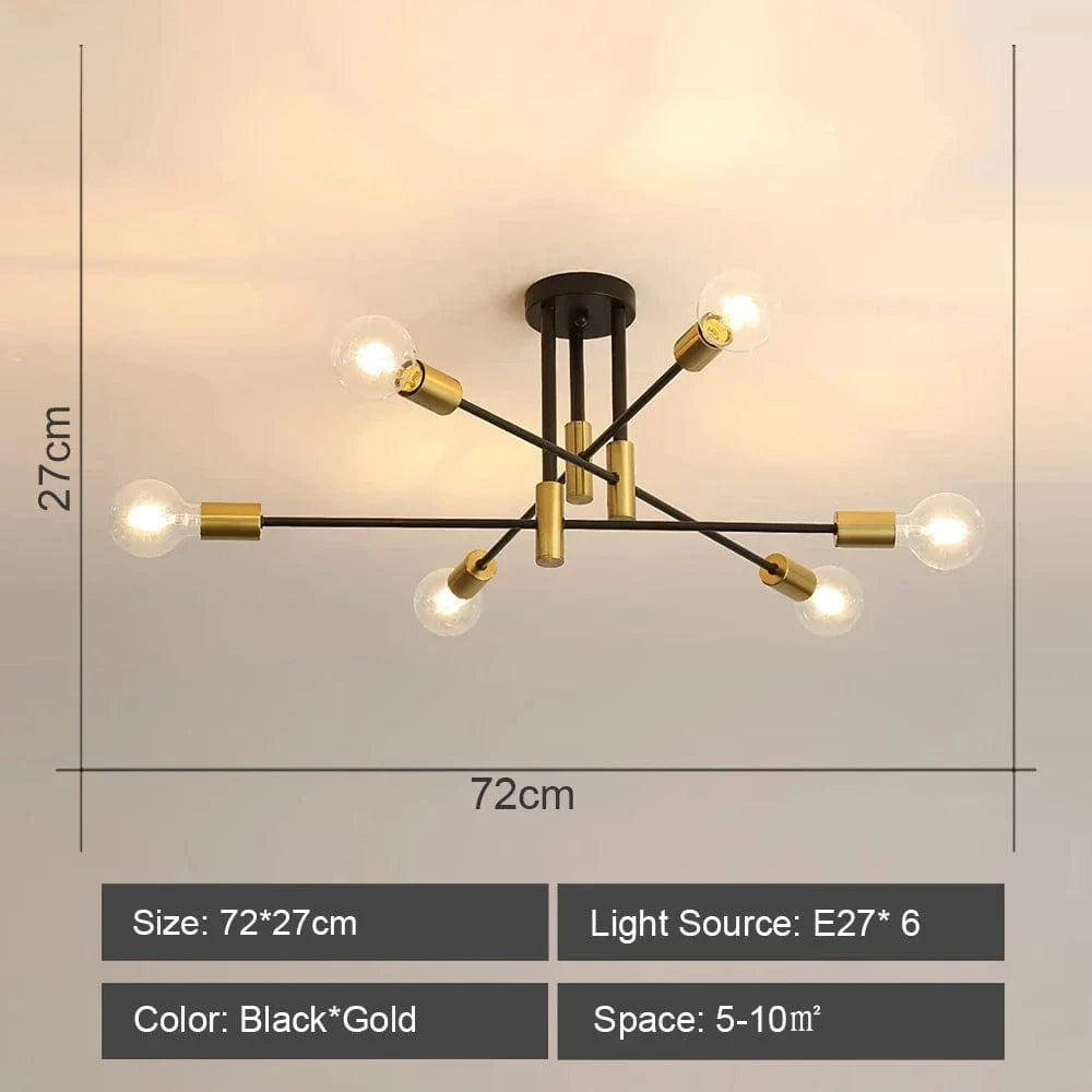 Plafonnier LED Nordica Doré Antique | Marco Lucetti 6 têtes