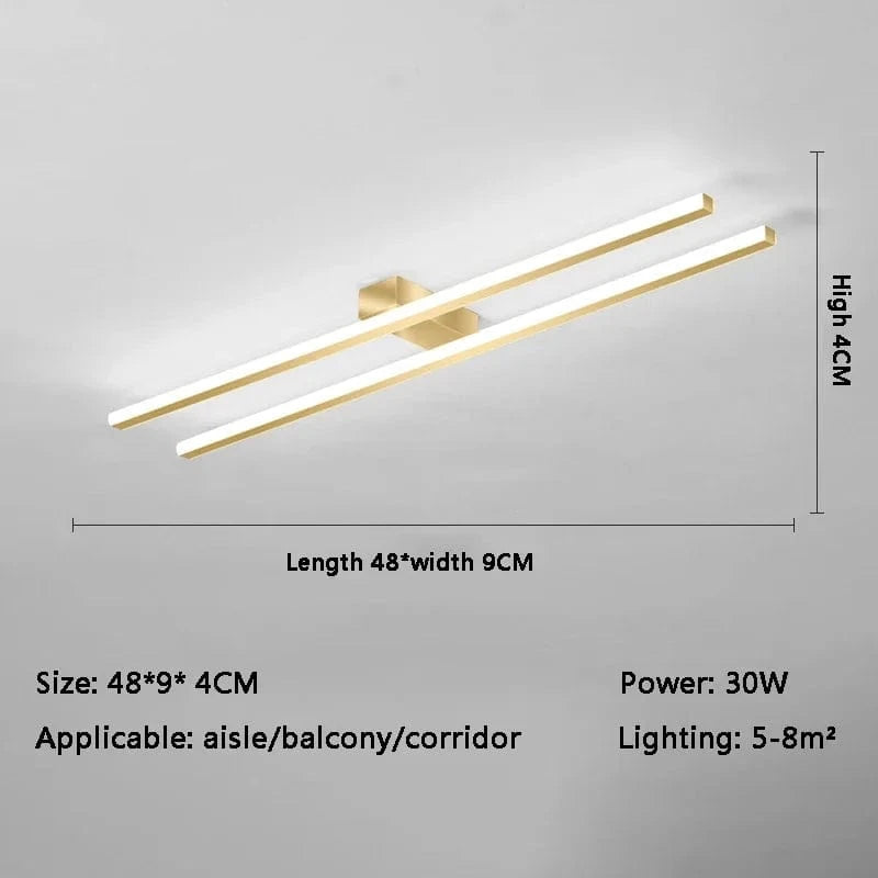 Plafonnier LED Nordique à Barre Longue | Marco Lucetti Doré / Lumière chaude