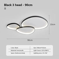 Plafonnier LED nordique au design épuré | Marco Lucetti Noir-90cm / Lumière trichromatique / 220V