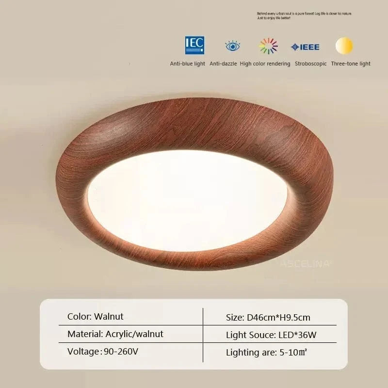 Plafonnier LED nordique en bois acrylique anti lumière bleue | Marco Lucetti LCL112 46cm Walnt / Blanc froid-Pas de RC