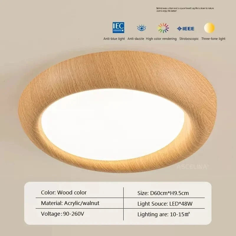 Plafonnier LED nordique en bois acrylique anti lumière bleue | Marco Lucetti LCL112 60cm Bois / Blanc froid-Pas de RC