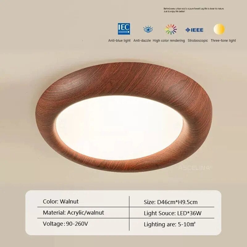 Plafonnier LED nordique en bois et acrylique anti lumière bleue | Marco Lucetti LCL112 46cm Walnt / Blanc froid-Pas de RC