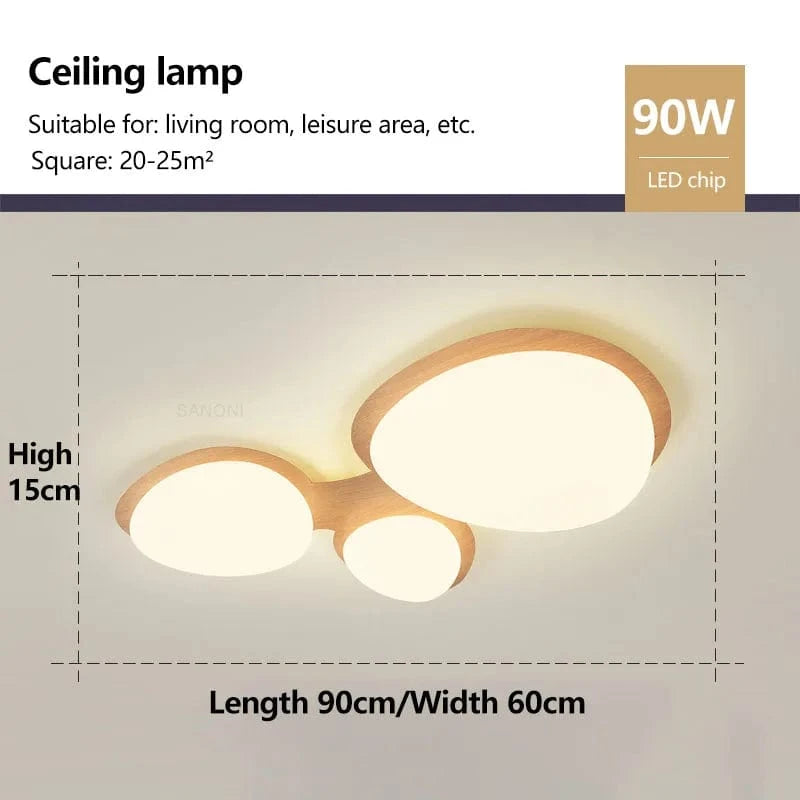 Plafonnier LED nordique en bois pour intérieur - Luminaire chic pour toutes les pièces | Marco Lucetti A L90XW60cm / Blanc chaud