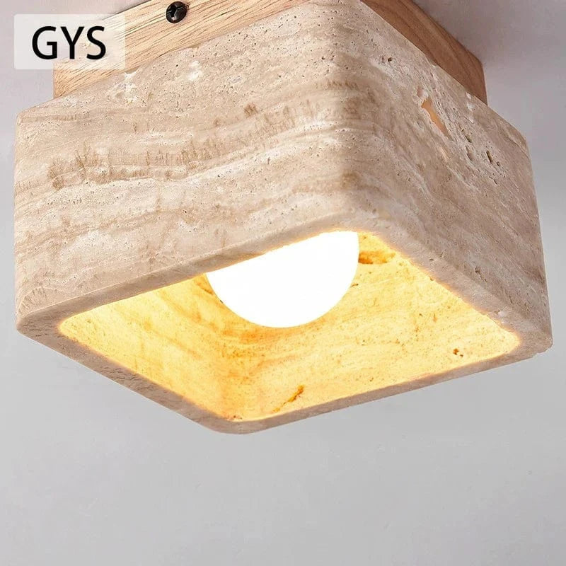 Plafonnier Led nordique moderne avec Downlight carré en pierre bois crème - Style Surface monté vers le bas pour porche balcon couloir | Marco Lucetti