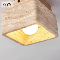 Plafonnier Led nordique moderne avec Downlight carré en pierre bois crème - Style Surface monté vers le bas pour porche balcon couloir | Marco Lucetti
