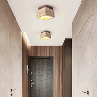 Plafonnier Led nordique moderne avec Downlight carré en pierre bois crème - Style Surface monté vers le bas pour porche balcon couloir | Marco Lucetti