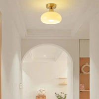 Plafonnier LED nordique rétro en verre crème avec décor en or - Luminaires d'intérieur Lustre | Marco Lucetti