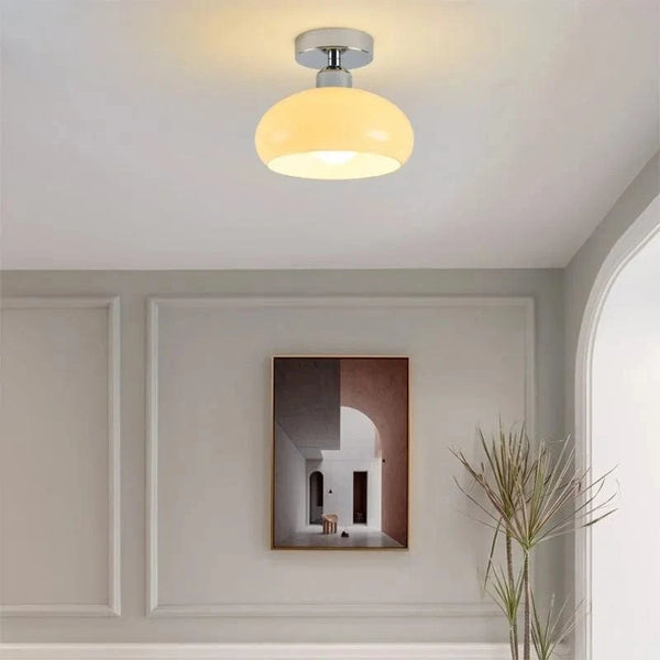Plafonnier LED nordique rétro en verre crème avec décor en or - Luminaires d'intérieur Lustre | Marco Lucetti