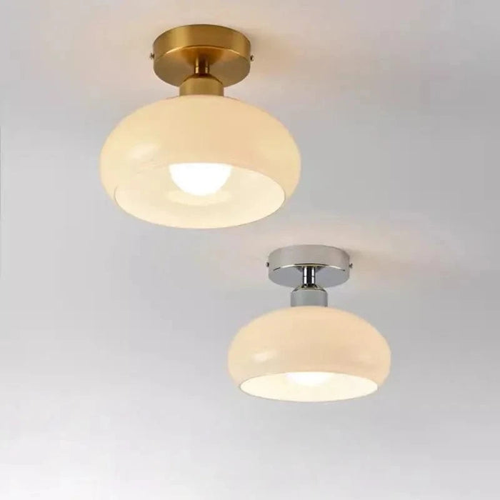 Plafonnier LED nordique rétro en verre crème avec décor en or - Luminaires d'intérieur Lustre | Marco Lucetti