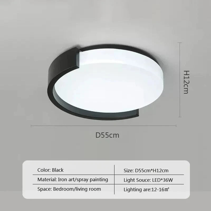 Plafonnier LED nordique rond pour chambre à coucher et salon | Marco Lucetti D55cm noir / Gradation continue (RC)