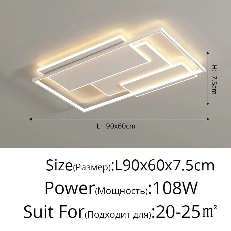 Plafonnier LED Premium Géométrique Rectangulaire & Rond | Marco Lucetti FStyle L90x60cm 108W / 3 couleurs sans télécommande