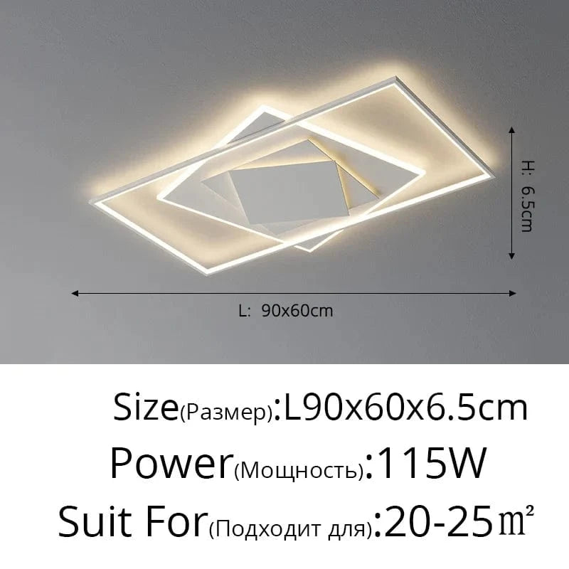 Plafonnier LED Premium Géométrique Rectangulaire & Rond | Marco Lucetti Style C L90x60cm 115W / Blanc chaud