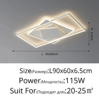 Plafonnier LED Premium Géométrique Rectangulaire & Rond | Marco Lucetti Style C L90x60cm 115W / Blanc chaud