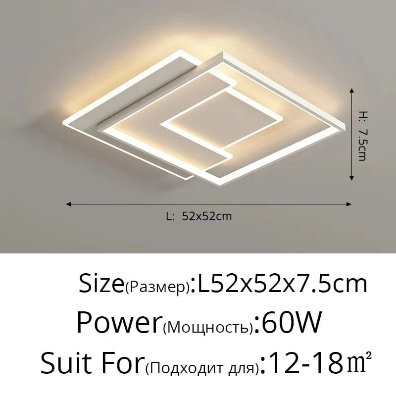 Plafonnier LED Premium Géométrique Rectangulaire & Rond | Marco Lucetti Style E L52x52cm 60W / Blanc chaud
