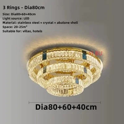 Plafonnier LED Rond Design Nordique en Acier Inoxydable - Nouveau Modèle Prestige | Marco Lucetti 3 Anneaux - Dia80cm / Lumière variable