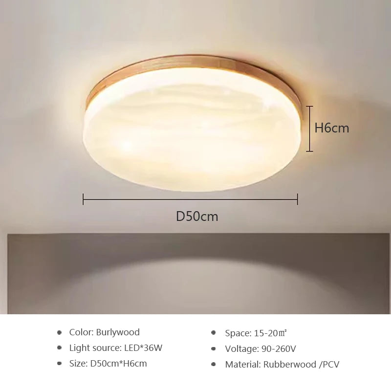 Plafonnier LED rond en bois - Style nordique moderne