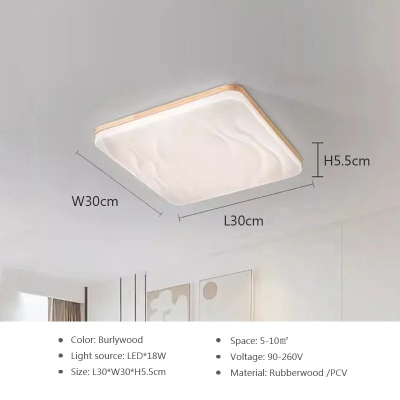 Plafonnier LED rond en bois - Style nordique moderne