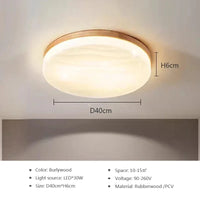 Plafonnier LED rond en bois - Style nordique moderne | Marco Lucetti A-D40cm / Blanc chaud-pas de Rc