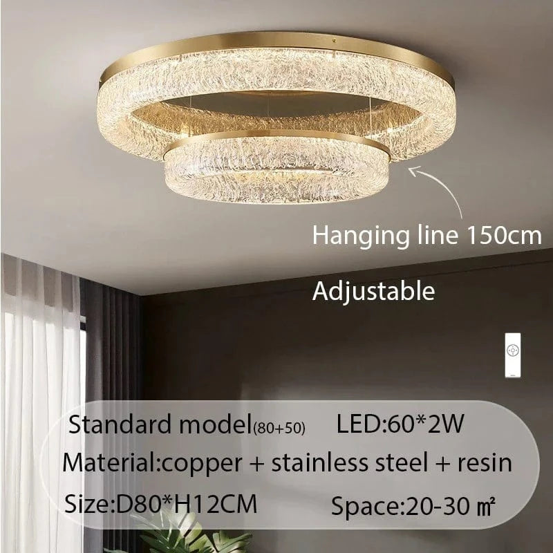 Plafonnier LED rond en laiton au design nordique contemporain. | Marco Lucetti 80 50cm cuivre / Modèle de feuille d&#39;or / Lumière tricolore