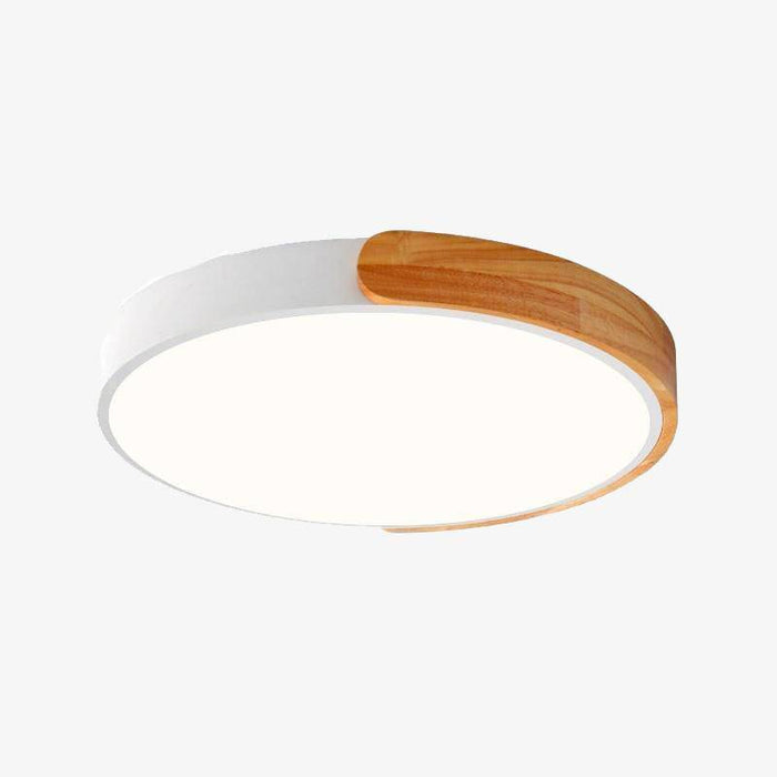 Plafonnier LED "Lumière Douce" en métal et bois$arrondi