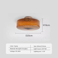 Plafonnier LED Rond en Verre Ondulé Style Rétro Décoratif d'Intérieur | Marco Lucetti Fauve 20cm / Lumière tricolore