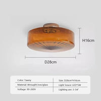 Plafonnier LED Rond en Verre Ondulé Style Rétro Décoratif d'Intérieur | Marco Lucetti Fauve 28cm / Lumière tricolore