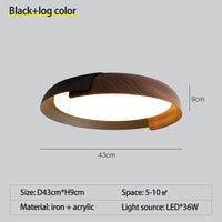 Plafonnier LED Rond SANDYHA Nordique en Bois Clair Original - Éclairage Design pour Chambre, Salon, Salle à Manger et Bureau | Marco Lucetti Bûche noire D43cm / Changeable